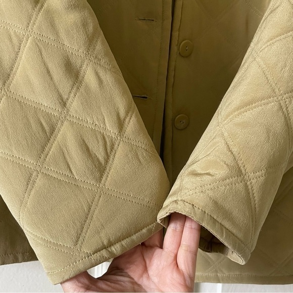 RAFAEL 100% Silk Quilted Jacket Women’s M Crop Button Front Neutral Tan - Picture 9 of 13